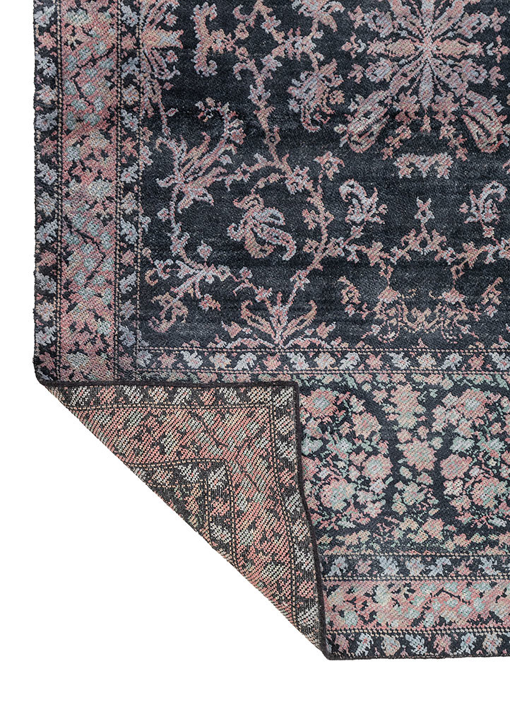 aprezo grey and black wool and silk hand knotted Rug - Backing Shot