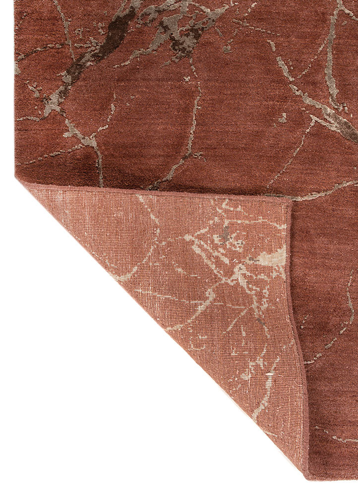 urban pause by kavi red and orange wool and bamboo silk hand knotted Rug - Backing Shot urban pause by kavi red and orange wool and bamboo silk hand knotted Rug - Backing Shot