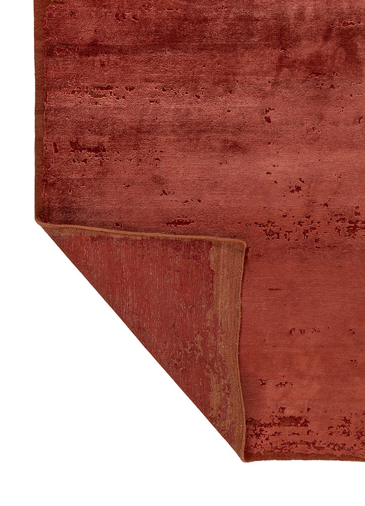 chaos theory by kavi red and orange wool and bamboo silk hand knotted Rug - Backing Shot
