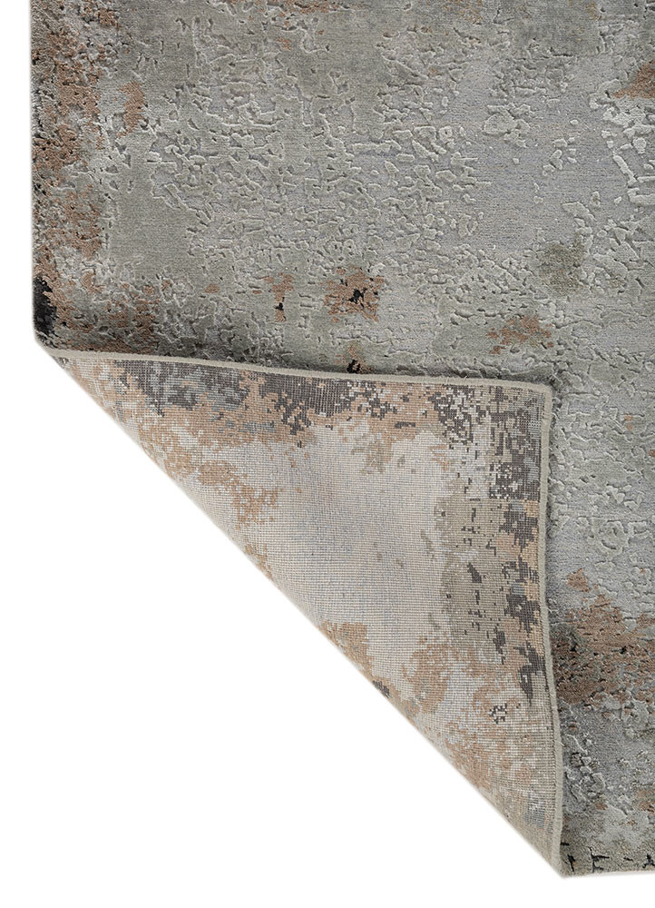 chaos theory by kavi blue wool and bamboo silk hand knotted Rug - Backing Shot