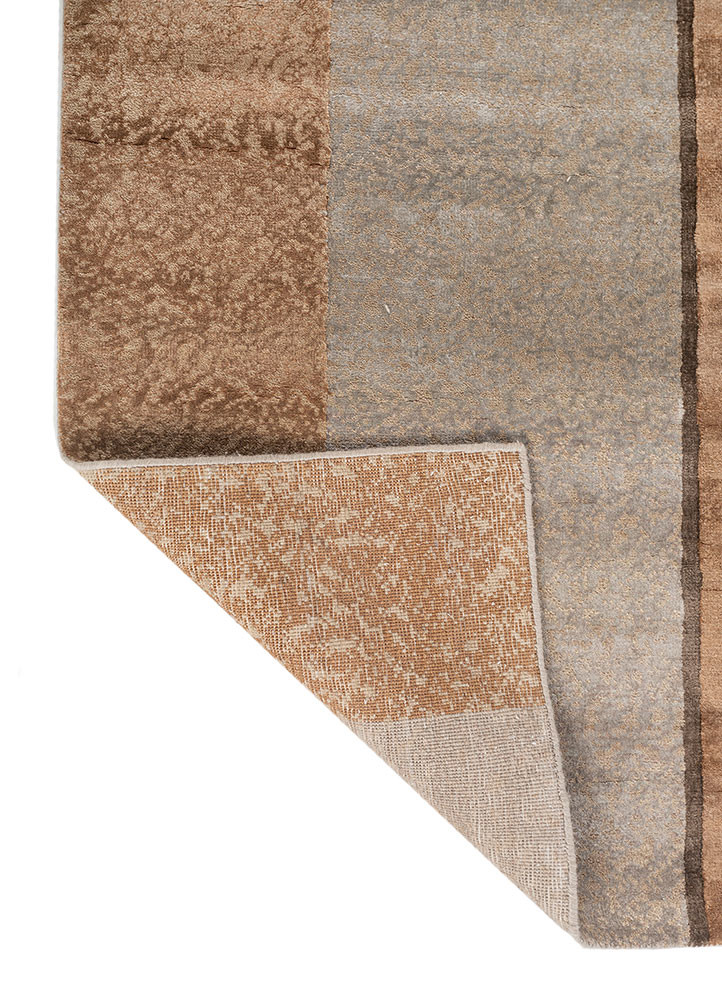 aakar by kavi beige and brown wool and bamboo silk hand knotted Rug - Backing Shot