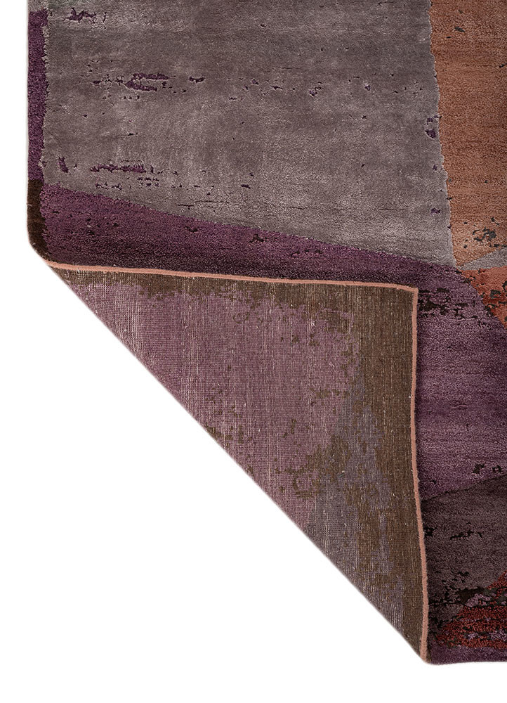aakar by kavi red and orange wool and bamboo silk hand knotted Rug - Backing Shot