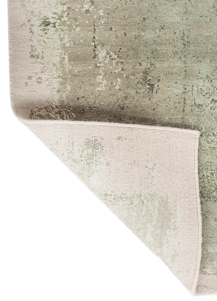 afterglow by kavi green wool and bamboo silk hand knotted Rug - Backing Shot