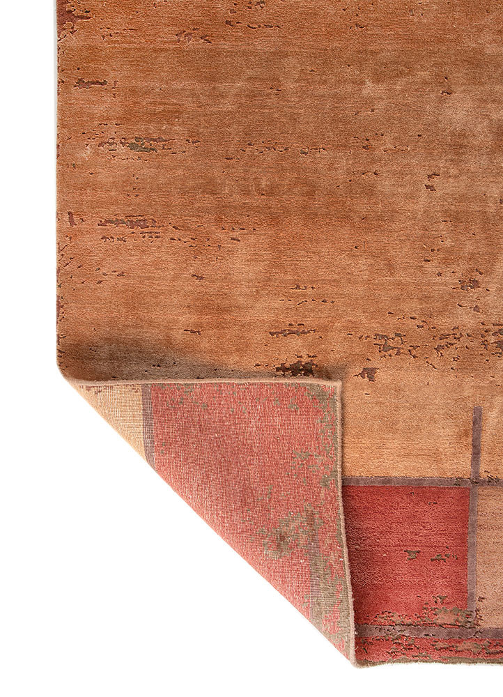 aakar by kavi red and orange wool and bamboo silk hand knotted Rug - Backing Shot