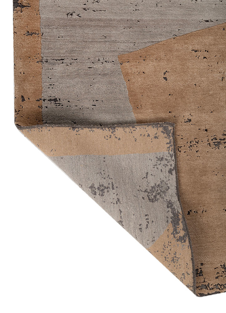 unfold by kavi beige and brown wool and bamboo silk hand knotted Rug - Backing Shot