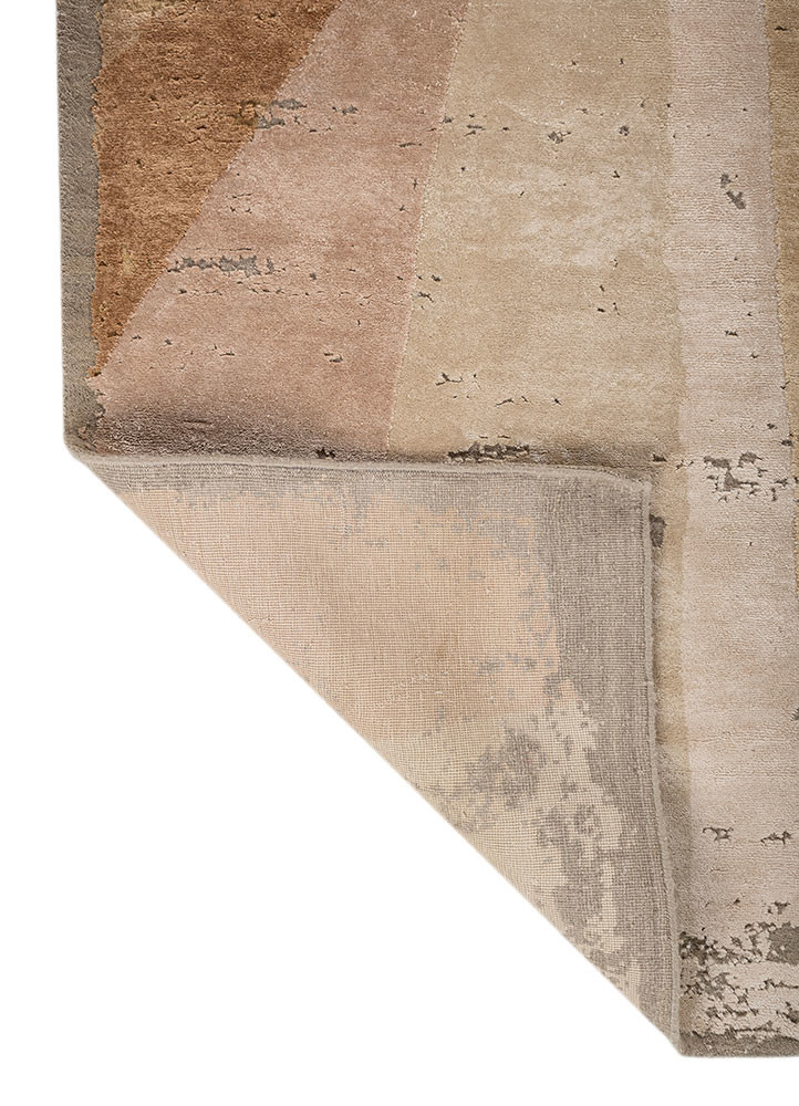 unfold by kavi gold wool and bamboo silk hand knotted Rug - Backing Shot