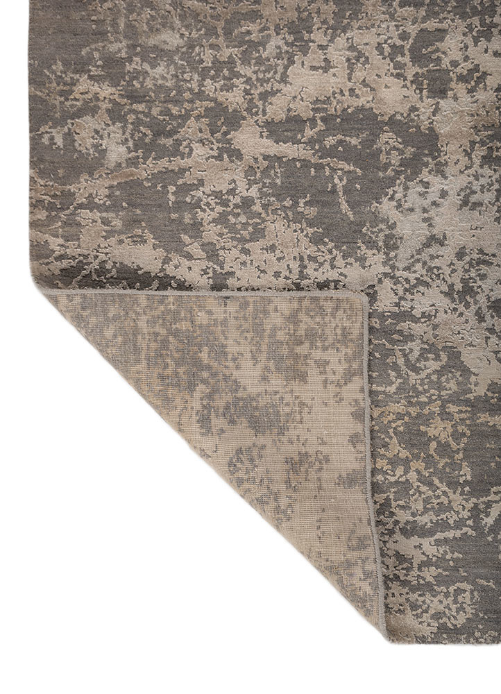 chaos theory by kavi grey and black wool and bamboo silk hand knotted Rug - Backing Shot