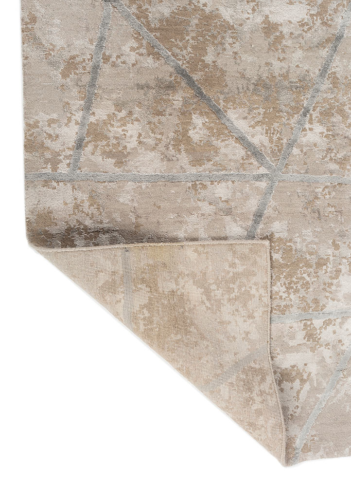 chaos theory by kavi grey and black wool and bamboo silk hand knotted Rug - Backing Shot