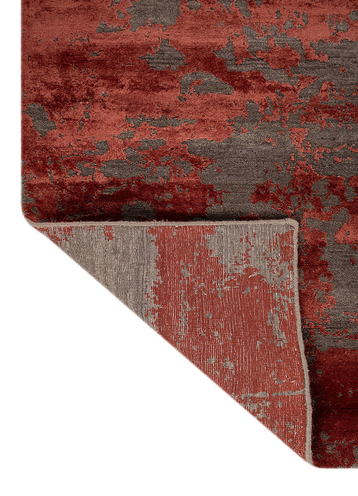 project error by kavi red and orange wool and bamboo silk hand knotted Rug - Backing Shot