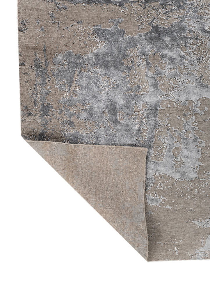 project error by kavi grey and black wool and bamboo silk hand knotted Rug - Backing Shot