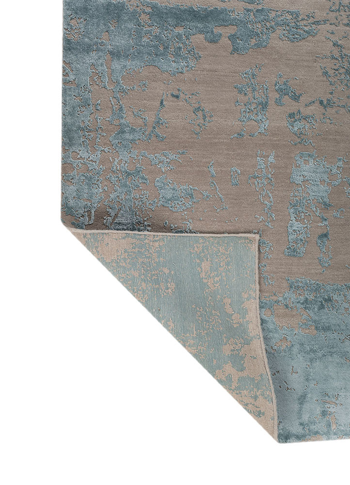 project error by kavi grey and black wool and bamboo silk hand knotted Rug - Backing Shot