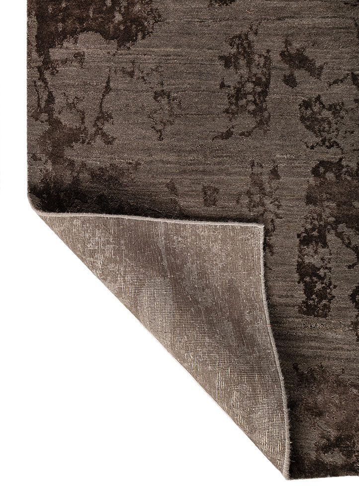 project error by kavi grey and black wool and bamboo silk hand knotted Rug - Backing Shot