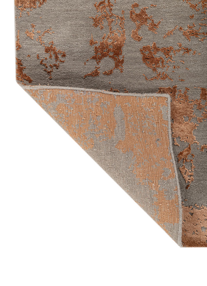 project error by kavi grey and black wool and bamboo silk hand knotted Rug - Backing Shot