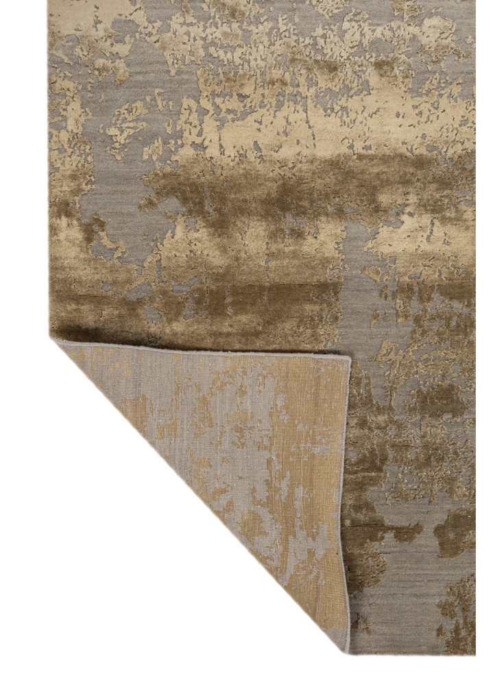 project error by kavi beige and brown wool and bamboo silk hand knotted Rug - Backing Shot