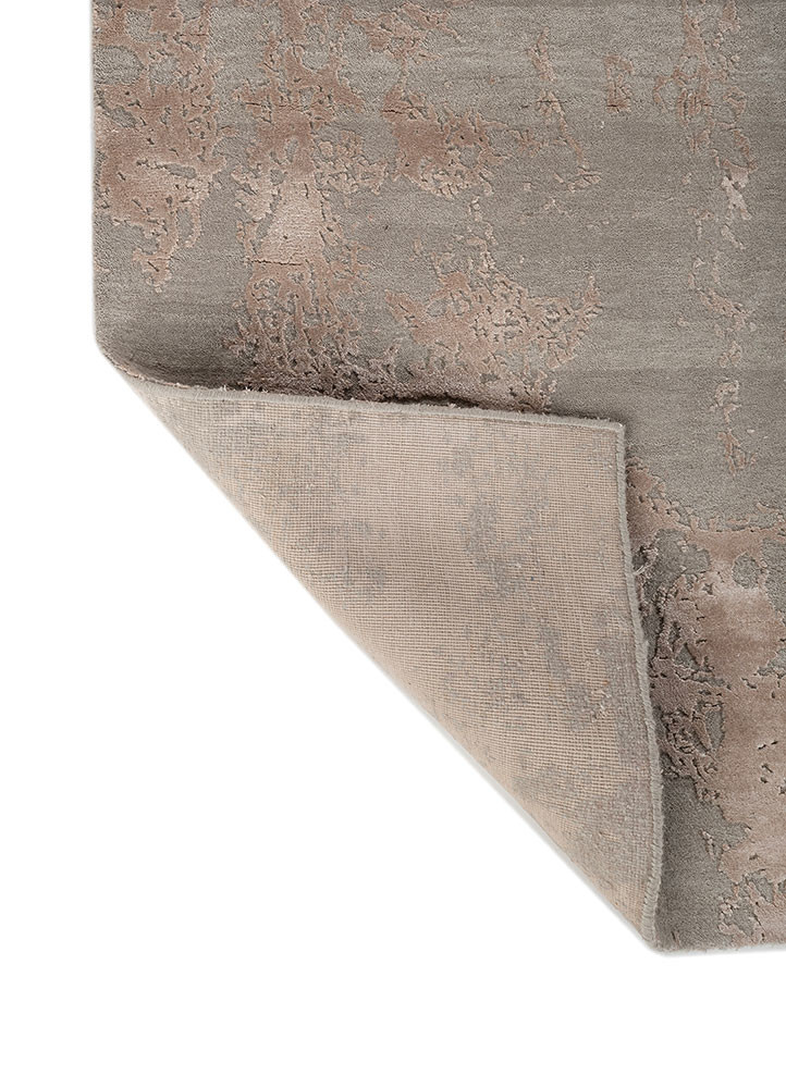 project error by kavi grey and black wool and bamboo silk hand knotted Rug - Backing Shot