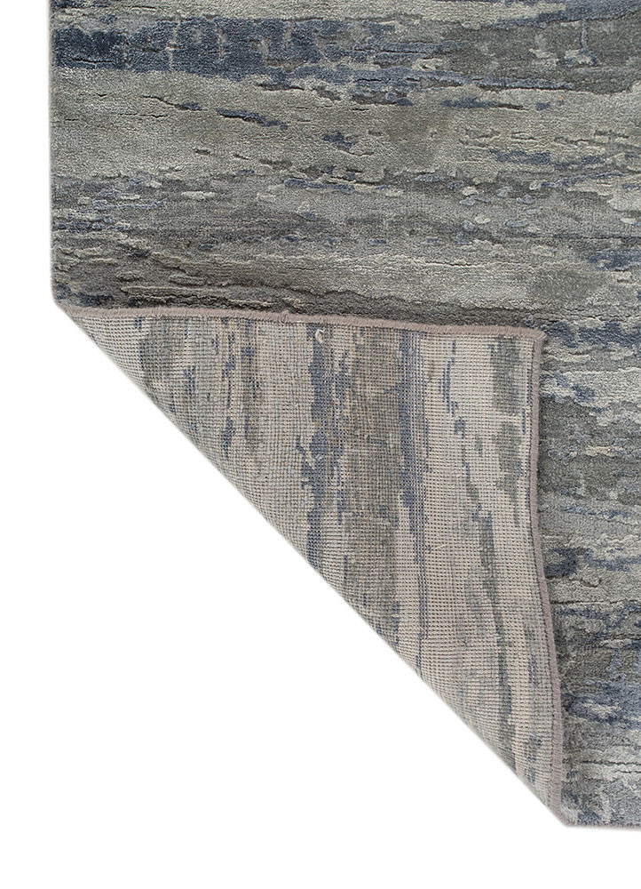 chaos theory by kavi grey and black wool and bamboo silk hand knotted Rug - Backing Shot