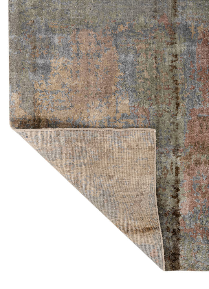 chaos theory by kavi grey and black wool and bamboo silk hand knotted Rug - Backing Shot