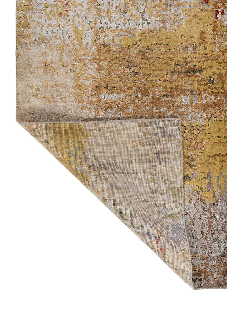 chaos theory by kavi grey and black wool and bamboo silk hand knotted Rug - Backing Shot