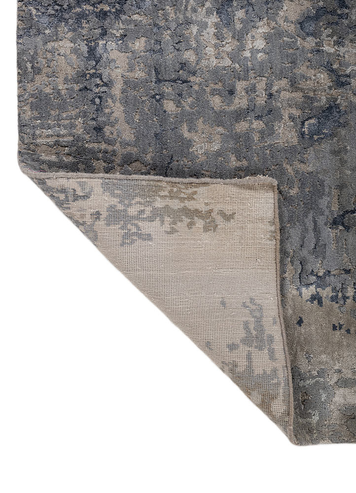 chaos theory by kavi grey and black wool and bamboo silk hand knotted Rug - Backing Shot