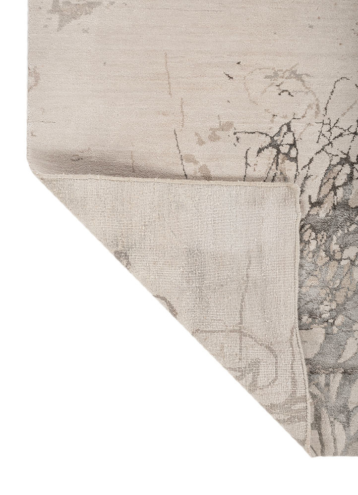 free verse by kavi ivory wool and bamboo silk hand knotted Rug - Backing Shot