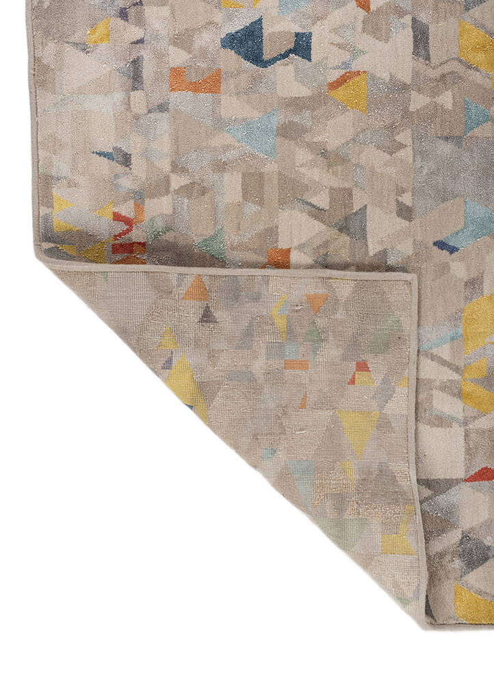 chaos theory by kavi grey and black wool and bamboo silk hand knotted Rug - Backing Shot