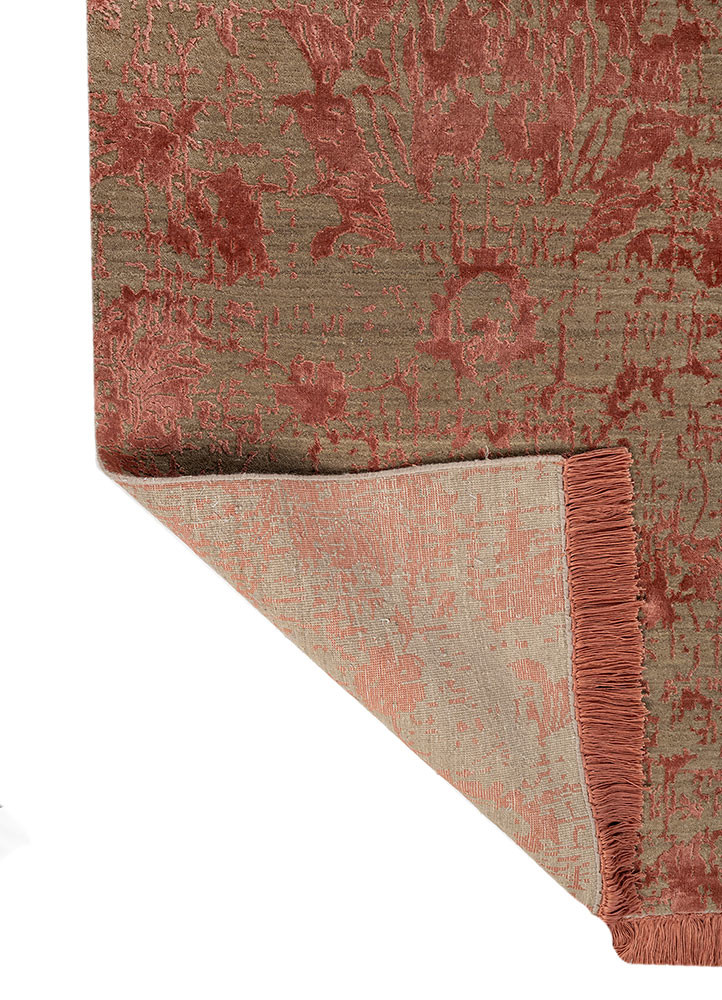 chaos theory by kavi beige and brown wool and bamboo silk hand knotted Rug - Backing Shot