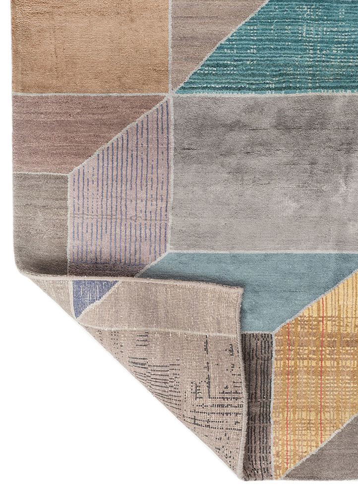 chaos theory by kavi grey and black wool and bamboo silk hand knotted Rug - Backing Shot