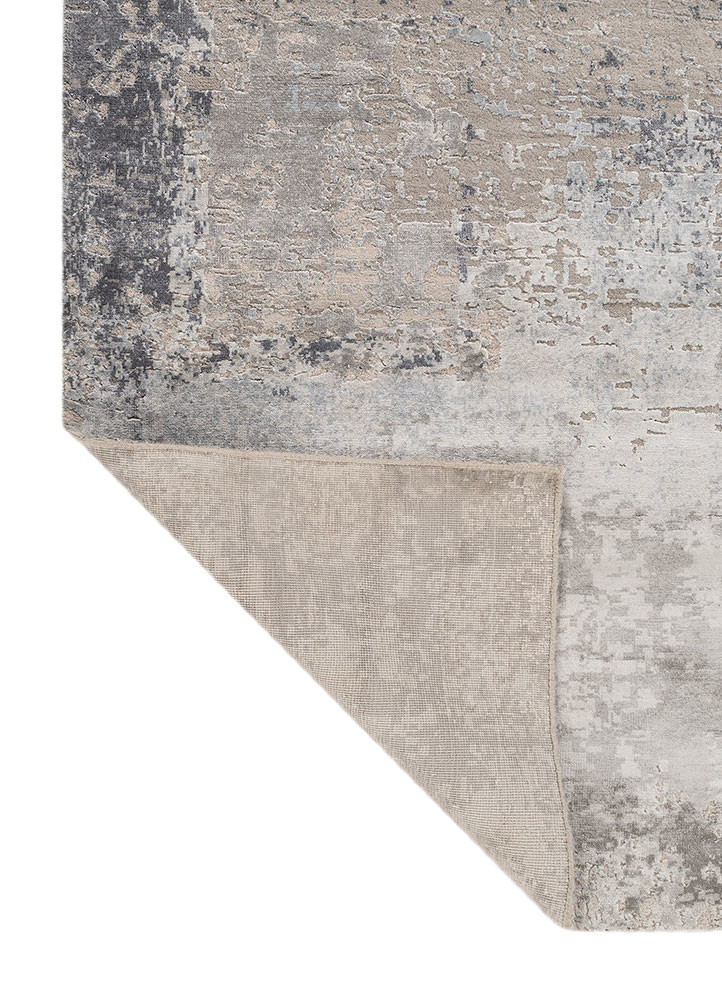 chaos theory by kavi beige and brown wool and bamboo silk hand knotted Rug - Backing Shot