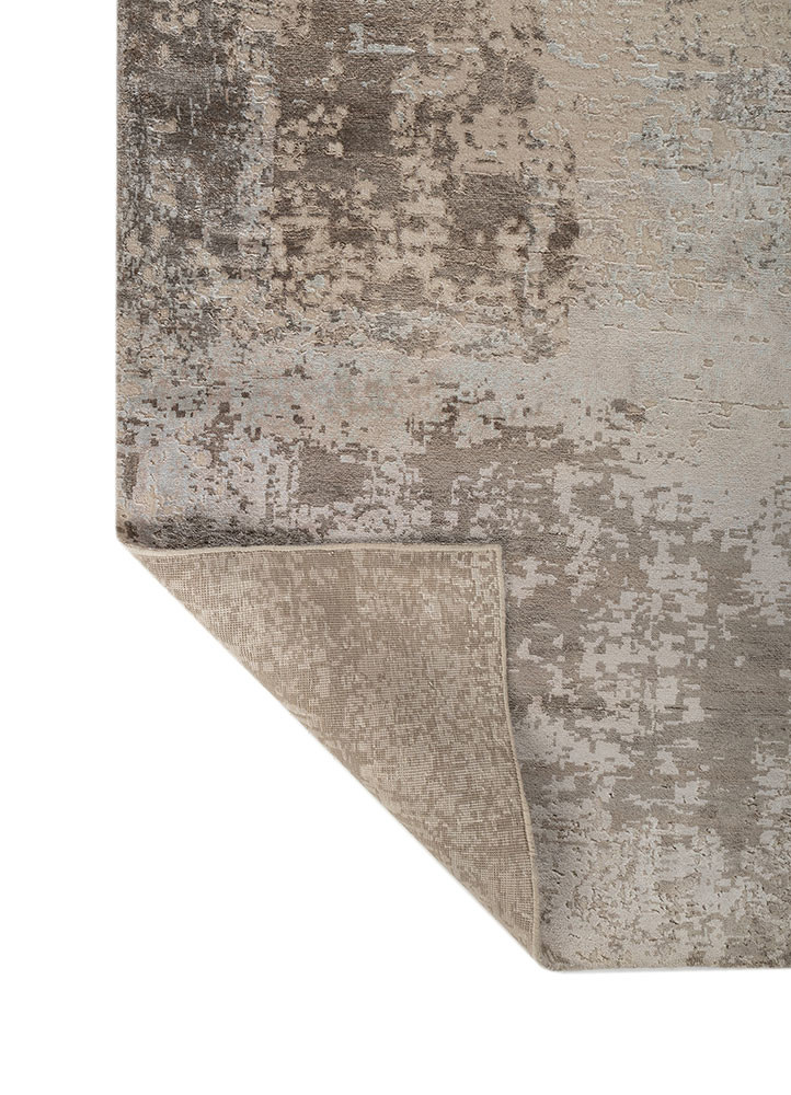 chaos theory by kavi ivory wool and bamboo silk hand knotted Rug - Backing Shot