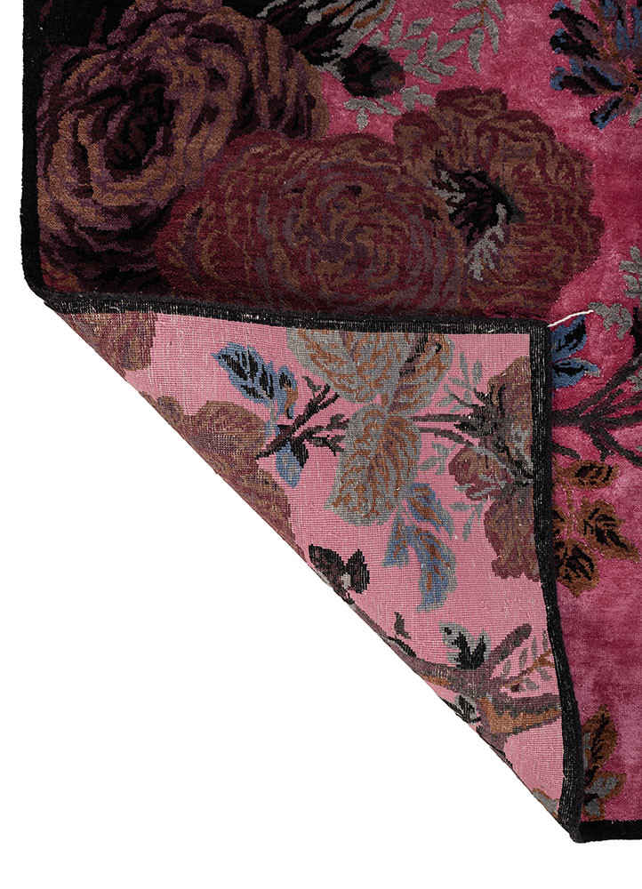 gilded age red and orange wool and bamboo silk hand knotted Rug - Backing Shot