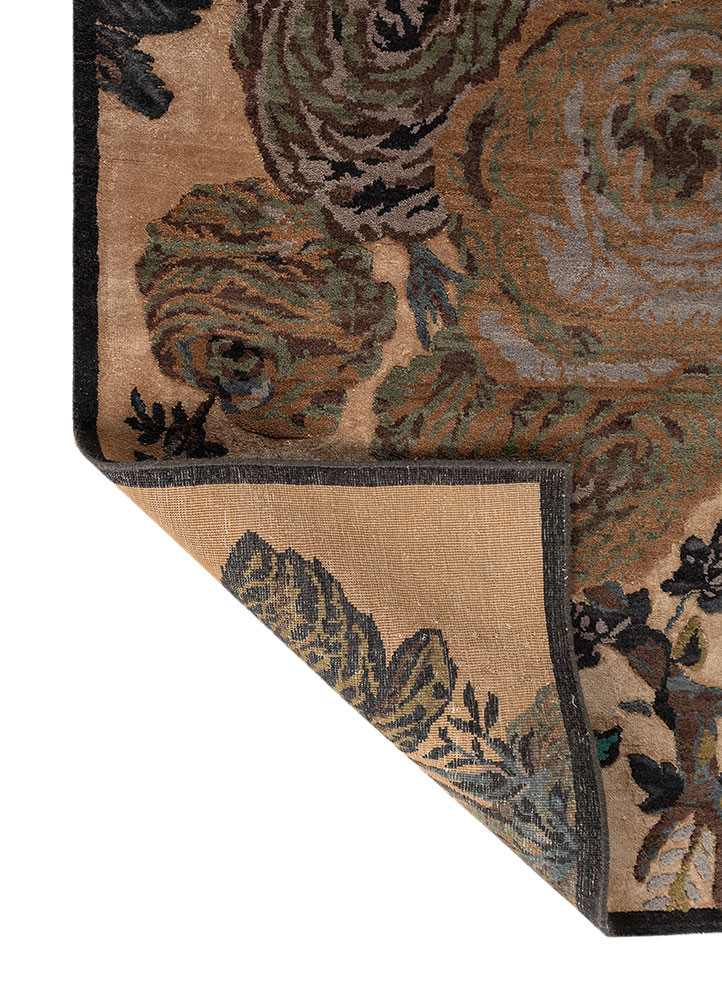 gilded age gold wool and bamboo silk hand knotted Rug - Backing Shot