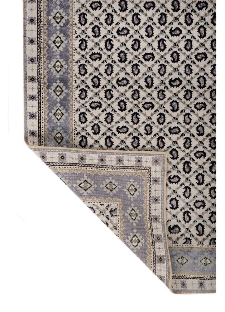 gilded age ivory wool and bamboo silk hand knotted Rug - Backing Shot