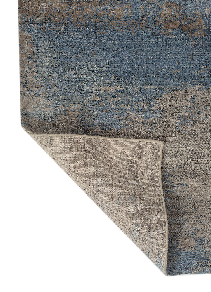 afterglow by kavi beige and brown wool and bamboo silk hand knotted Rug - Backing Shot