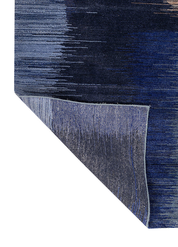 afterglow by kavi blue wool and bamboo silk hand knotted Rug - Backing Shot