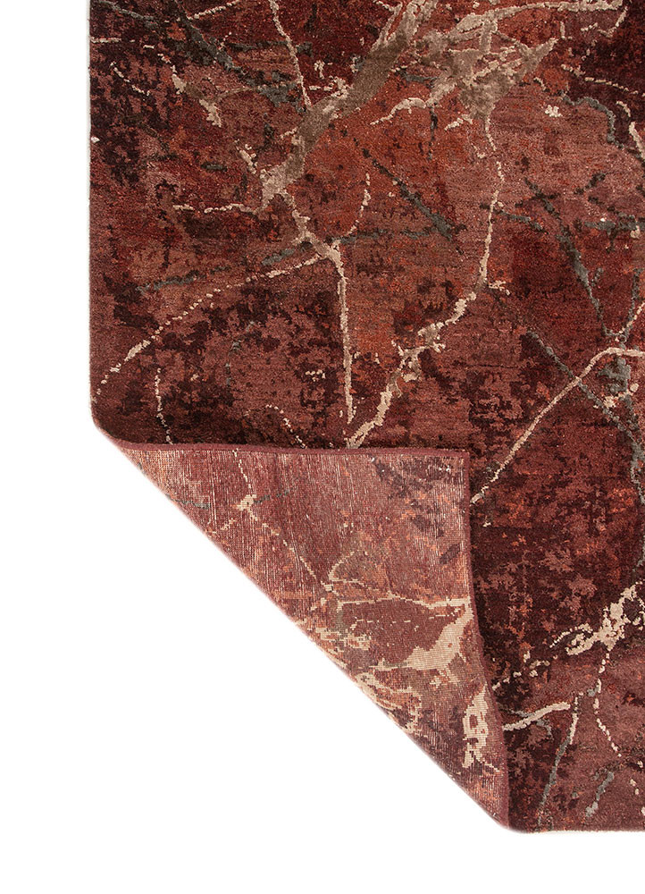 urban pause by kavi red and orange wool and bamboo silk hand knotted Rug - Backing Shot urban pause by kavi red and orange wool and bamboo silk hand knotted Rug - Backing Shot