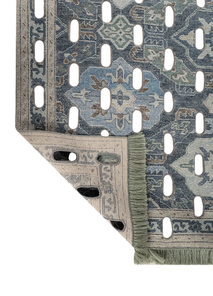 placebo blue wool hand knotted Rug - Backing Shot