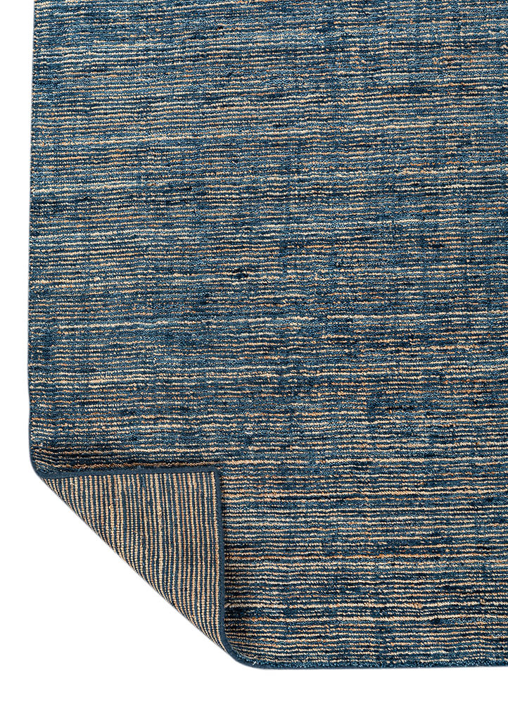 contour blue wool hand loom Rug - Backing Shot