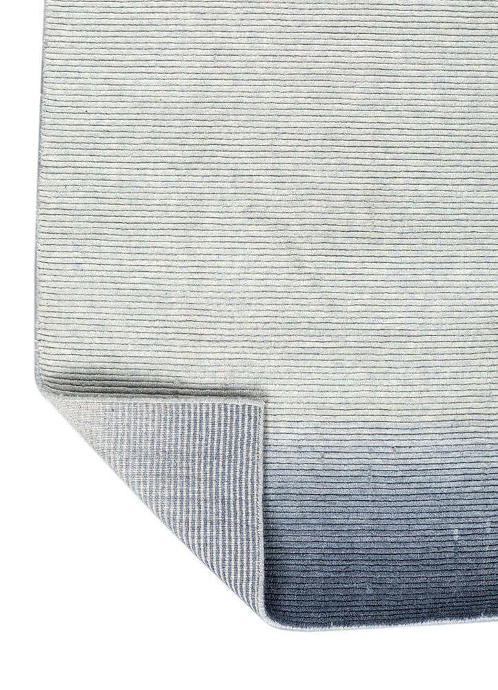 jean blue wool hand loom Rug - Backing Shot