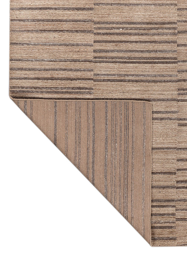 saga beige and brown wool hand loom Rug - Backing Shot