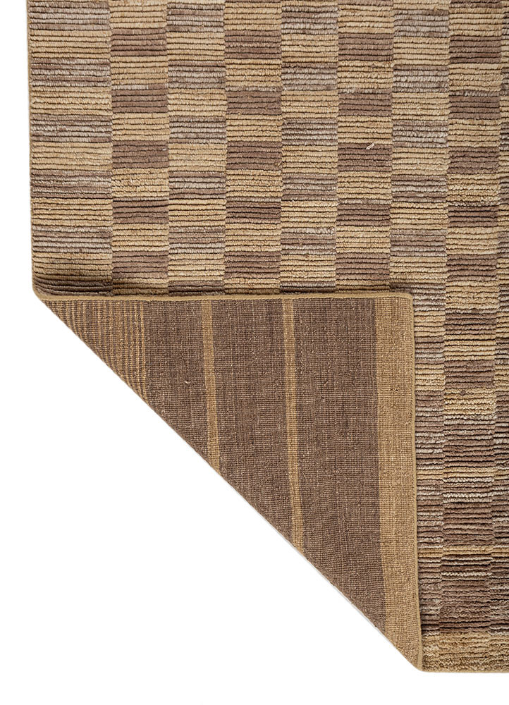 contour beige and brown wool hand loom Rug - Backing Shot