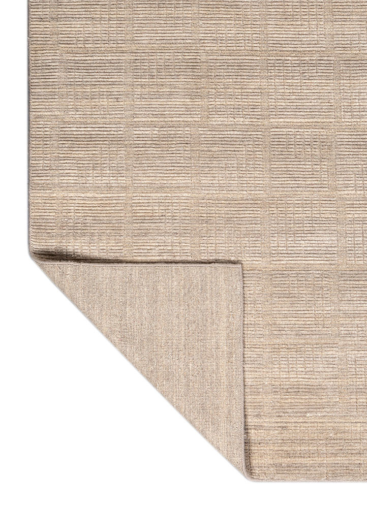 saga beige and brown wool hand loom Rug - Backing Shot