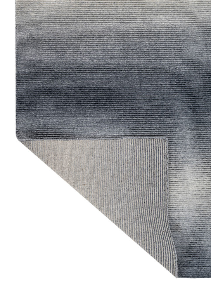 contour blue wool hand loom Rug - Backing Shot