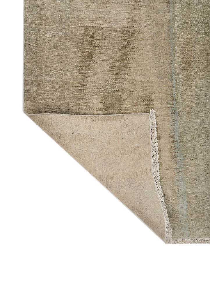 hidden by kavi green wool and silk hand knotted Rug - Backing Shot