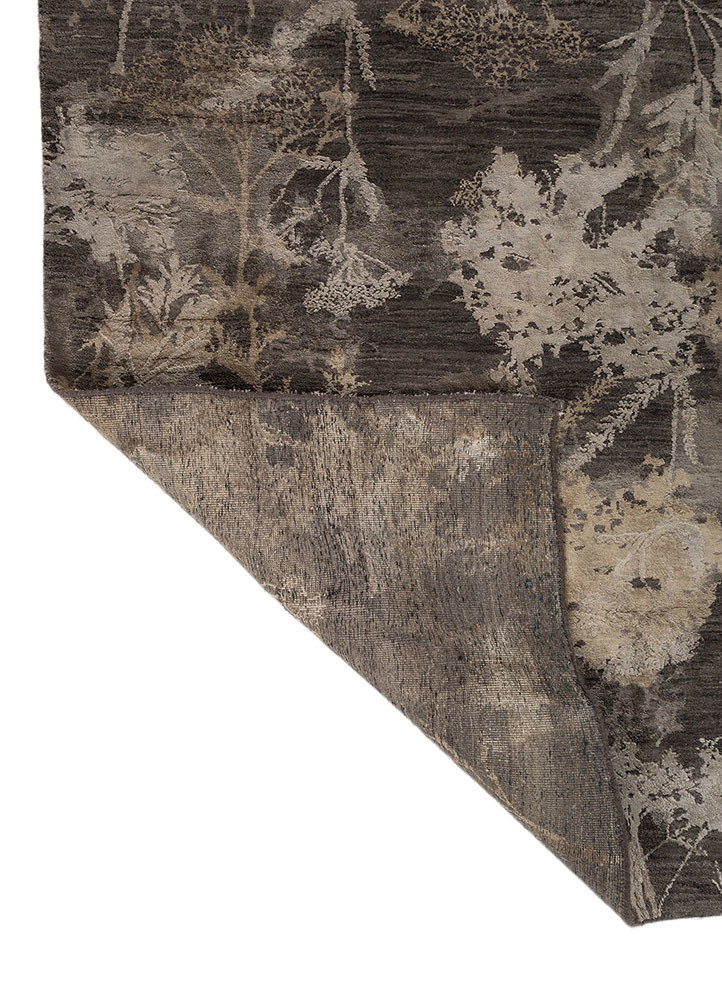 aprezo grey and black wool and silk hand knotted Rug - Backing Shot