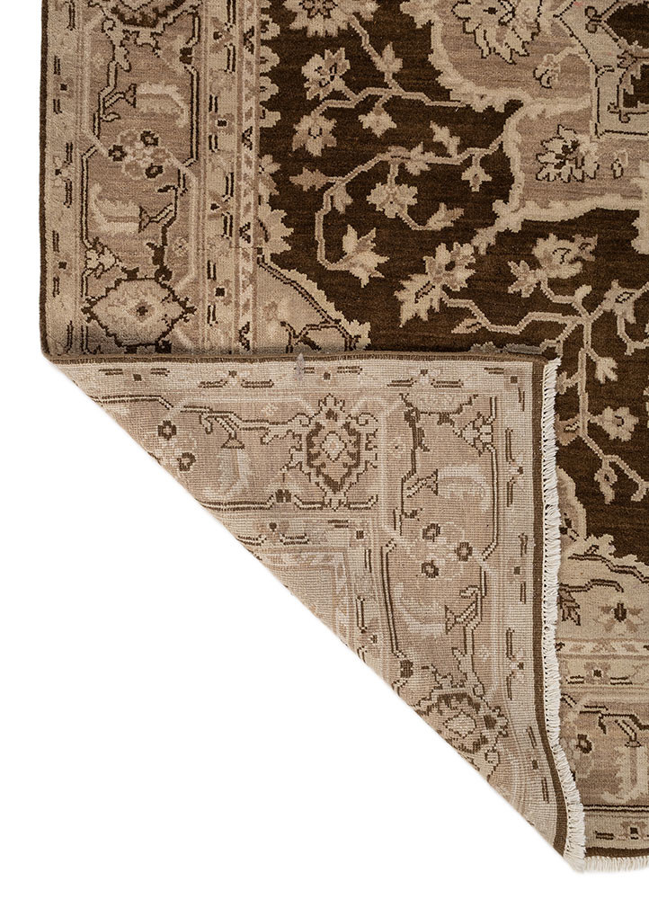 thyme beige and brown wool hand knotted Rug - Backing Shot