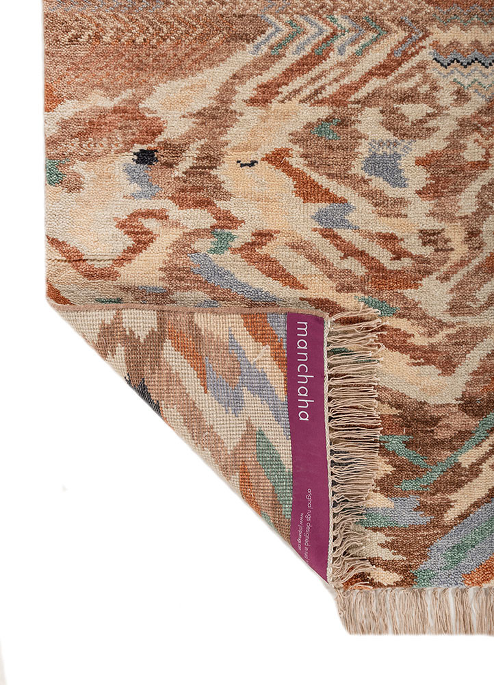 manchaha red and orange wool hand knotted Rug - Backing Shot manchaha red and orange wool hand knotted Rug - Backing Shot