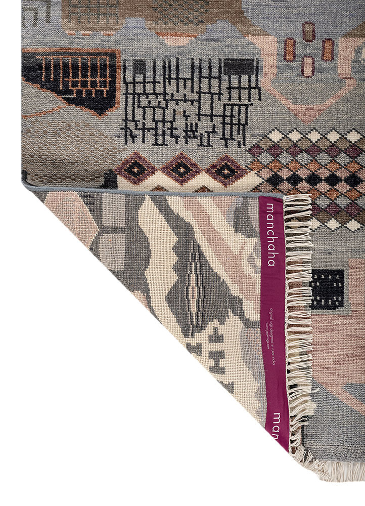 manchaha blue wool hand knotted Rug - Backing Shot manchaha blue wool hand knotted Rug - Backing Shot