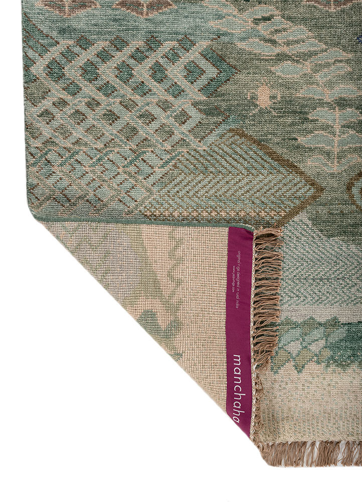 manchaha green wool hand knotted Rug - Backing Shot manchaha green wool hand knotted Rug - Backing Shot