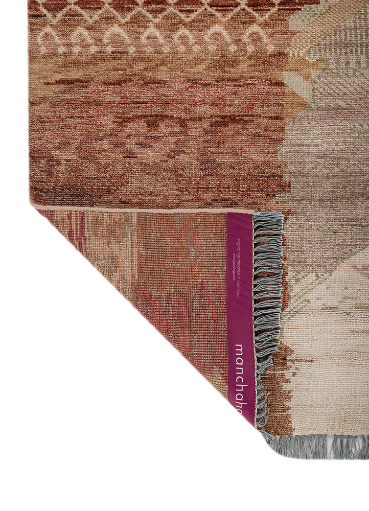 manchaha red and orange wool hand knotted Rug - Backing Shot