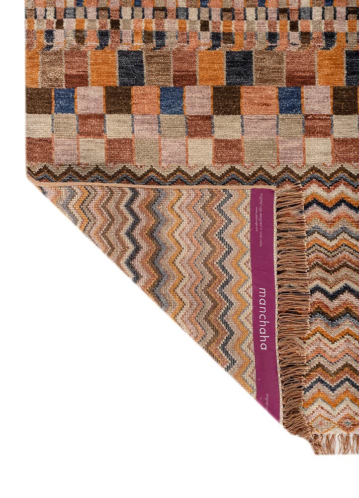 manchaha red and orange wool hand knotted Rug - Backing Shot manchaha red and orange wool hand knotted Rug - Backing Shot